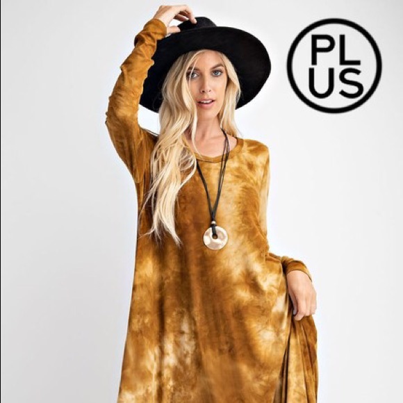 LAST 1 - NWT Boutique Camel brown Tie-Dye Dress - Picture 4 of 5